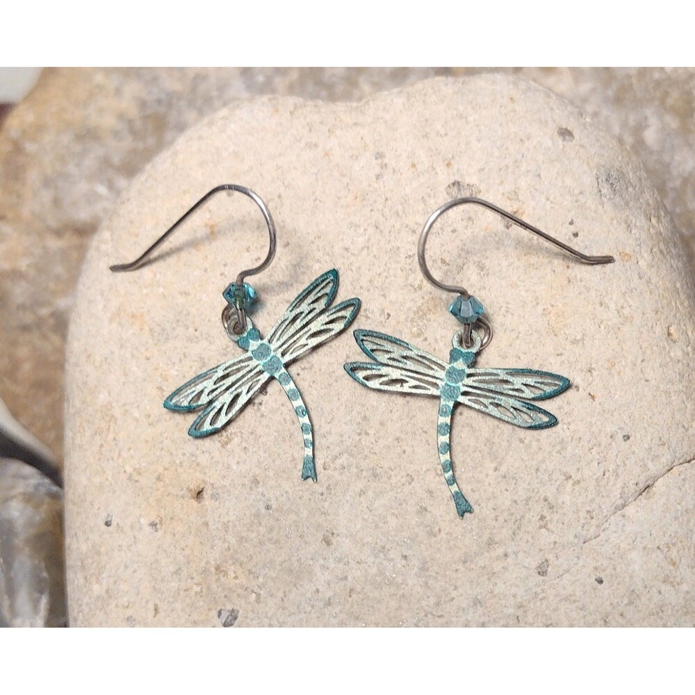 Dragonfly Sterling Silver Enamel Crystal Laser Cut Earrings